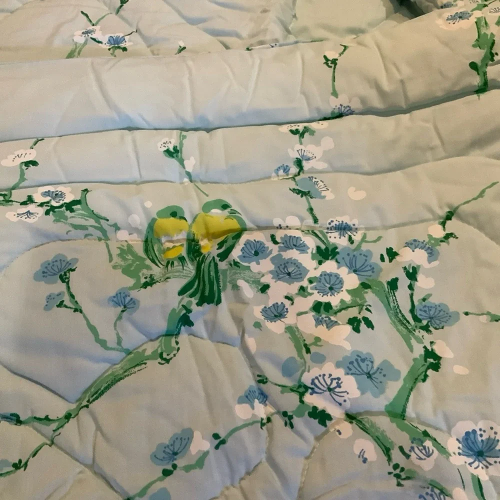 Vintage Springmaid Quilted Comforter Blue Love Birds 76 X 86 NOS USA